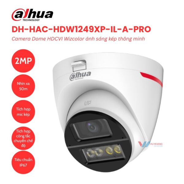 Camera Dome HDCVI Wizcolor 2MP Dahua DH-HAC-HDW1249XP-IL-A-PRO