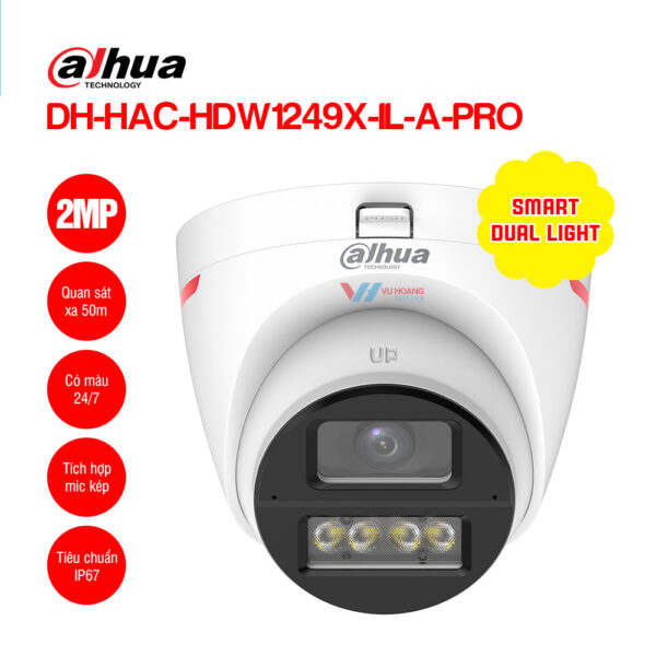 Camera HDCVI Wizcolor ánh sáng kép 2MP Dahua DH-HAC-HDW1249X-IL-A-PRO
