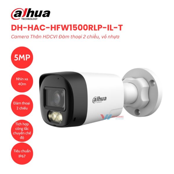 Camera Thân HDCVI Đàm thoại 2 chiều 5MP Dahua DH-HAC-HFW1500RLP-IL-T