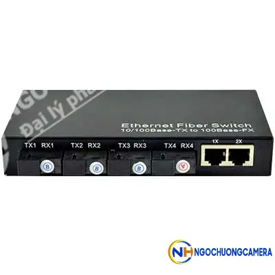 Converter HDtec kết hợp 4 cổng Quang (ABBB) + 2 RJ45 100 Mbps