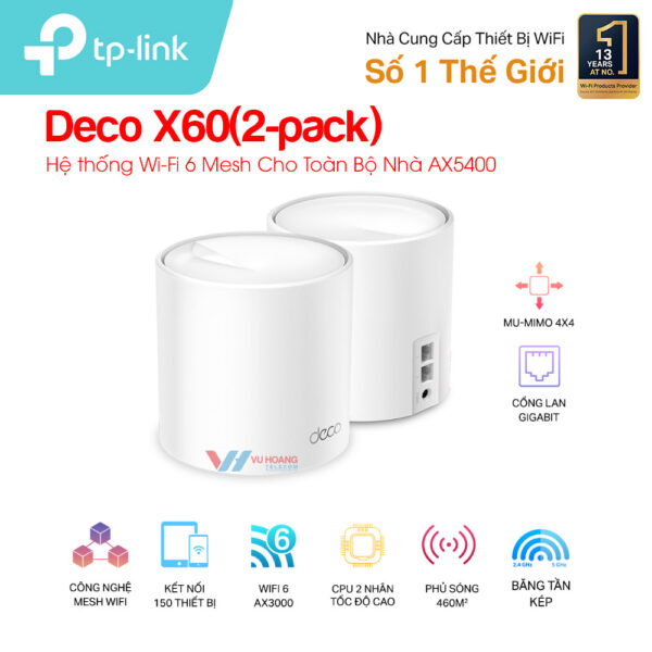 Hệ thống Wi-Fi 6 Mesh AX5400 TP-LINK Deco X60(2-pack)
