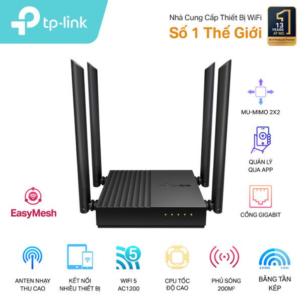 Router WiFi Băng Tần Kép AC1200 TP-LINK Archer C64