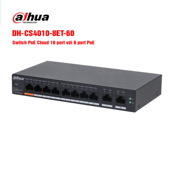 Switch PoE Cloud 10 port DAHUA DH-CS4010-8ET-60